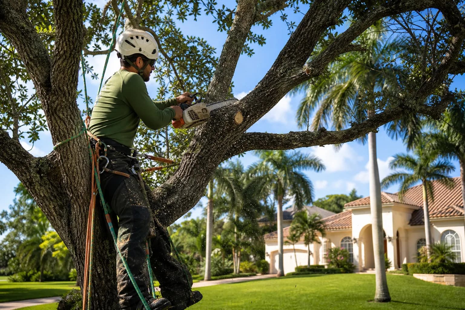 Arbros Tree Service crew working on a Jacksonville oak tree
